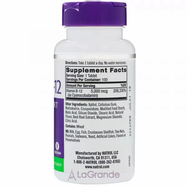 Natrol Vitamin B-12 Fast Dissolve 5000 mcg ������� �12 5000 ���, �� ������ ��������