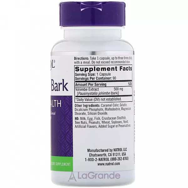 Natrol Yohimbe Bark 500 mg ������� 500 ��