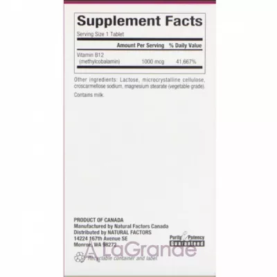 Natural Factors Methylcobalamin B12 1000 mcg  B12 1000 