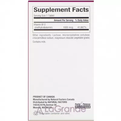 Natural Factors Methylcobalamin B12 1000 mcg ³ B12 1000 