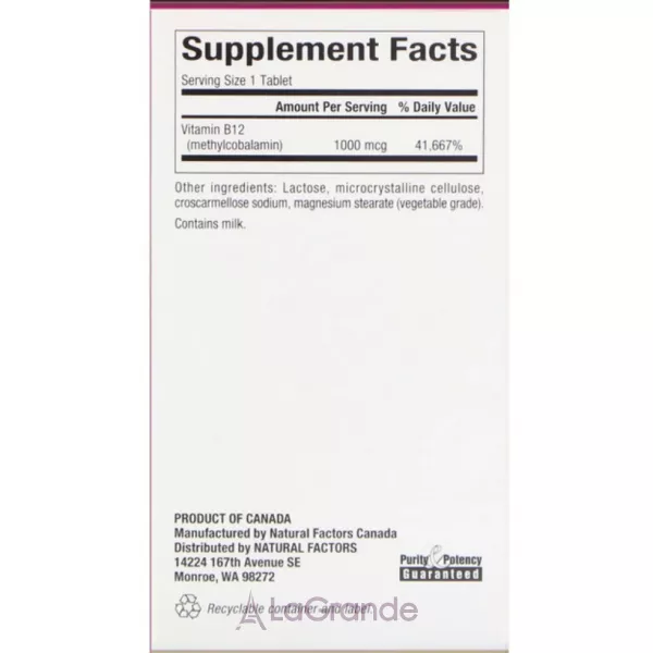 Natural Factors Methylcobalamin B12 1000 mcg ������� B12 1000 ���