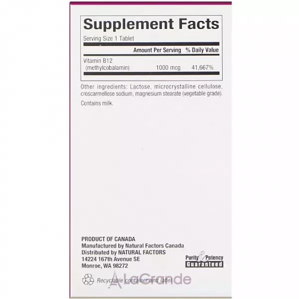 Natural Factors Methylcobalamin B12 1000 mcg ������� B12 1000 ���