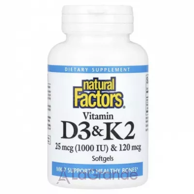 Natural Factors Vitamin D3 & K2 ³���� D3 � K2 1000 ��/120 ���