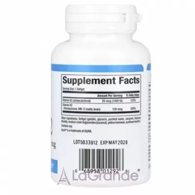 Natural Factors Vitamin D3 & K2 ³���� D3 � K2 1000 ��/120 ���