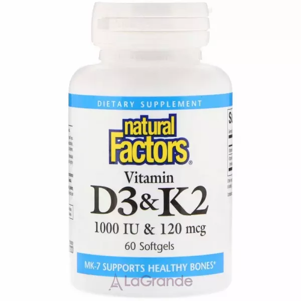 Natural Factors Vitamin D3 & K2 ³���� D3 � K2 1000 ��/120 ���