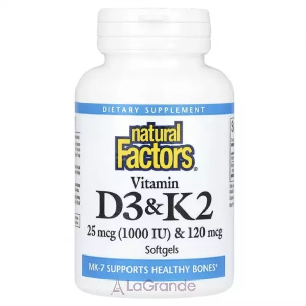 Natural Factors Vitamin D3 & K2 ³���� D3 � K2 1000 ��/120 ���