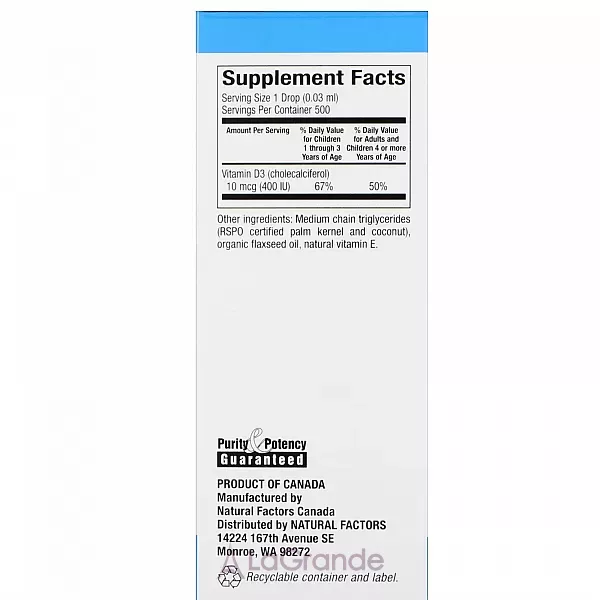 Natural Factors Vitamin D3 Drops 400 IU ³���� D3 ��� ���� 400 ME, �����