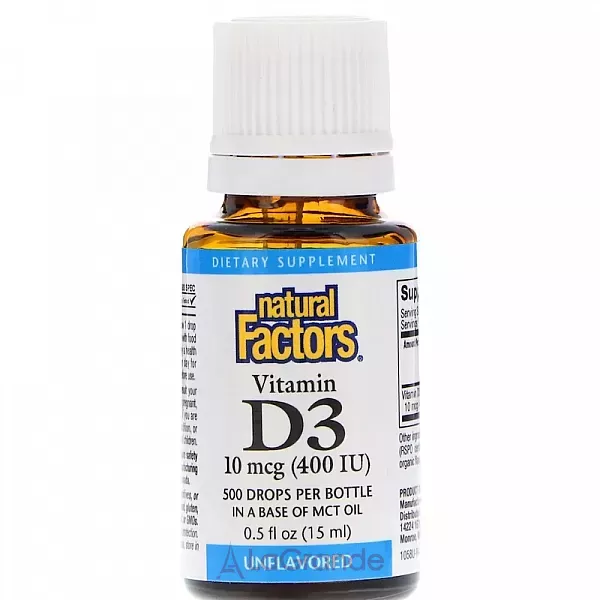 Natural Factors Vitamin D3 Drops 400 IU ³���� D3 ��� ���� 400 ME, �����