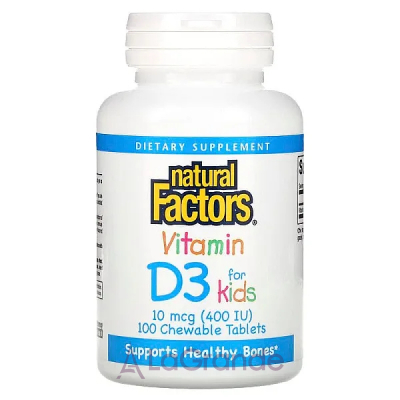 Natural Factors Vitamin D3 400 IU, Strawberry Flavor  D3   400 ME,   