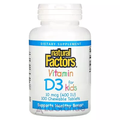 Natural Factors Vitamin D3 400 IU, Strawberry Flavor ³ D3   400 ME,   