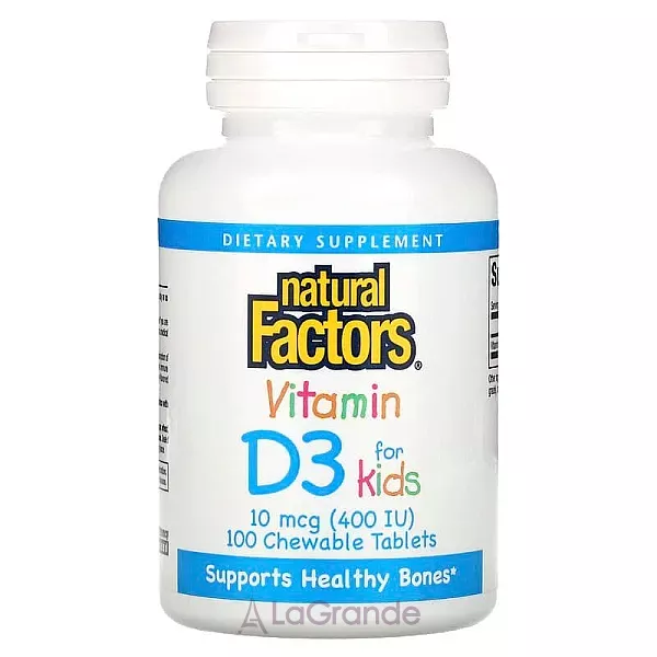 Natural Factors Vitamin D3 400 IU, Strawberry Flavor ³���� D3 ��� ���� 400 ME, � ������ ��������