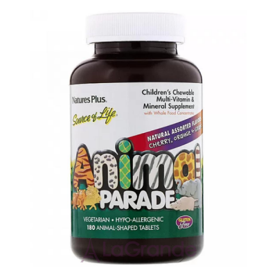 Natures Plus  Animal Parade Children's Chewable Multi-Vitamin &amp Mineral  Assorted Flavors        