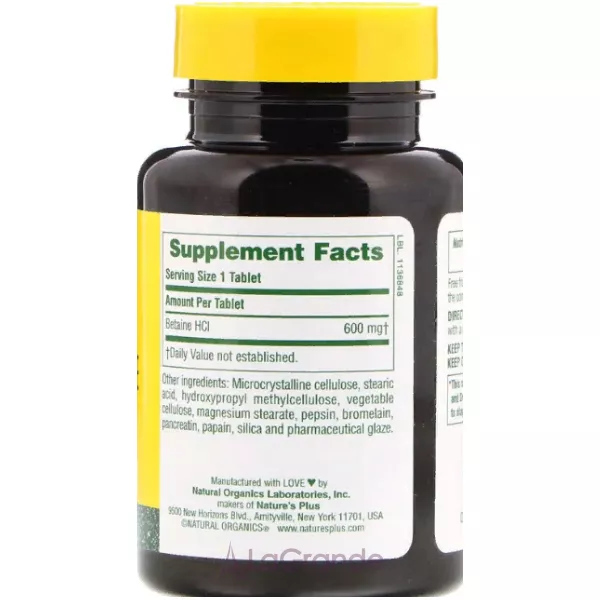 Natures Plus Betaine Hydrochloride 600 mg ������� ����������� 600�� � ���������