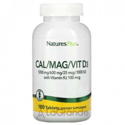 NaturesPlus Cal/Mag/Vit D3 with Vitamin K2 ,    D3  K2  