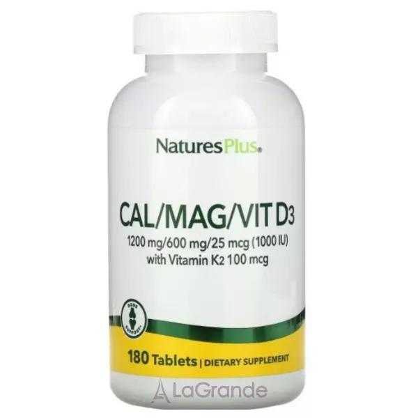 NaturesPlus Cal/Mag/Vit D3 with Vitamin K2 �������, ������ �� ����� D3 �� K2 � ���������