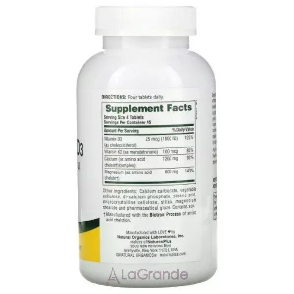 NaturesPlus Cal/Mag/Vit D3 with Vitamin K2 �������, ������ �� ����� D3 �� K2 � ���������