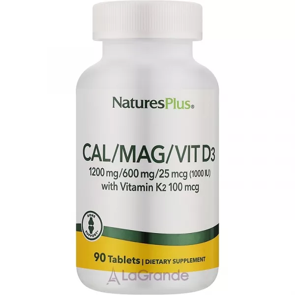 NaturesPlus Cal/Mag/Vit D3 with Vitamin K2 �������, ������ �� ����� D3 �� K2 � ���������