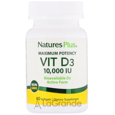 NaturesPlus Maximum Potency Vit D3 10,000 IU  D3 10000   