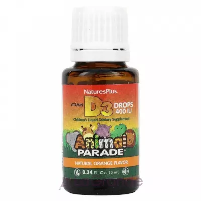 NaturesPlus Animal Parade Vitamin D3 Drops Natural Orange Flavor ³ 3  , 400 ,   