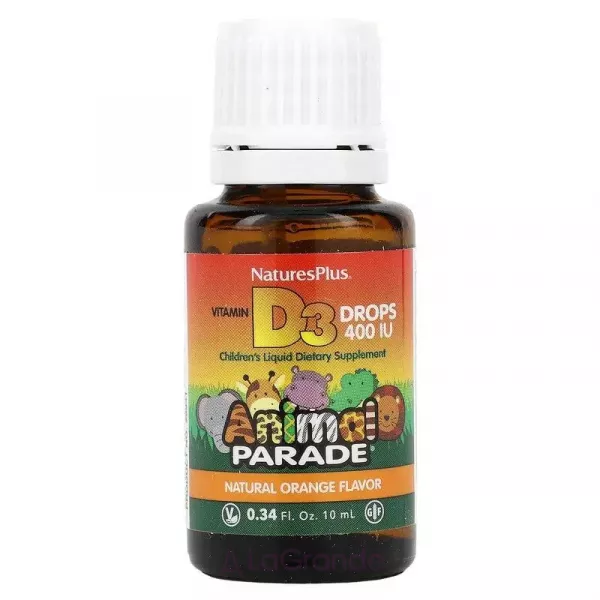 NaturesPlus Animal Parade Vitamin D3 Drops Natural Orange Flavor ³���� �3 � �������, 400 ��, � ������������ ������
