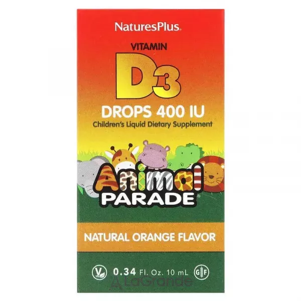 NaturesPlus Animal Parade Vitamin D3 Drops Natural Orange Flavor ³���� �3 � �������, 400 ��, � ������������ ������