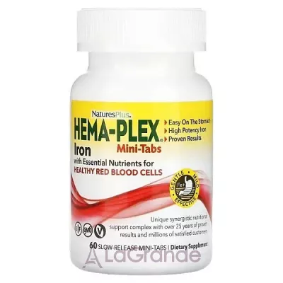 NaturesPlus Hema-Plex Iron with Essential Nutrients for Healthy Red Blood Cells, Slow Release Mini Tabs      '  (-   )