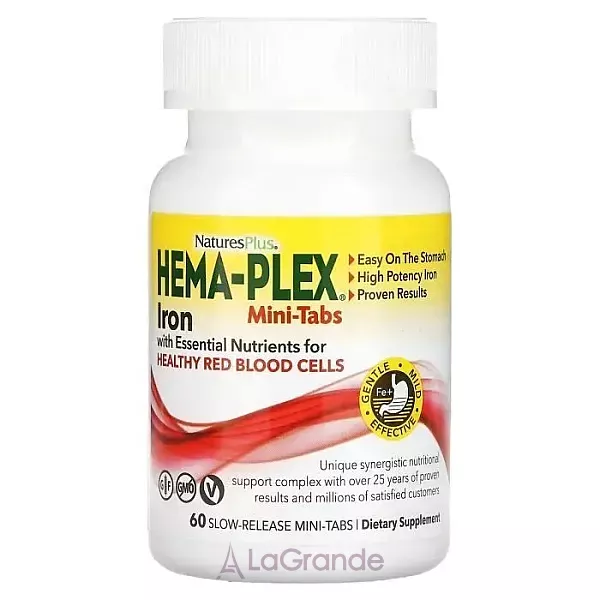 NaturesPlus Hema-Plex Iron with Essential Nutrients for Healthy Red Blood Cells, Slow Release Mini Tabs ����� �� ������� �������� ��� ������'� ���������� (���-�������� � ����������� �����������)