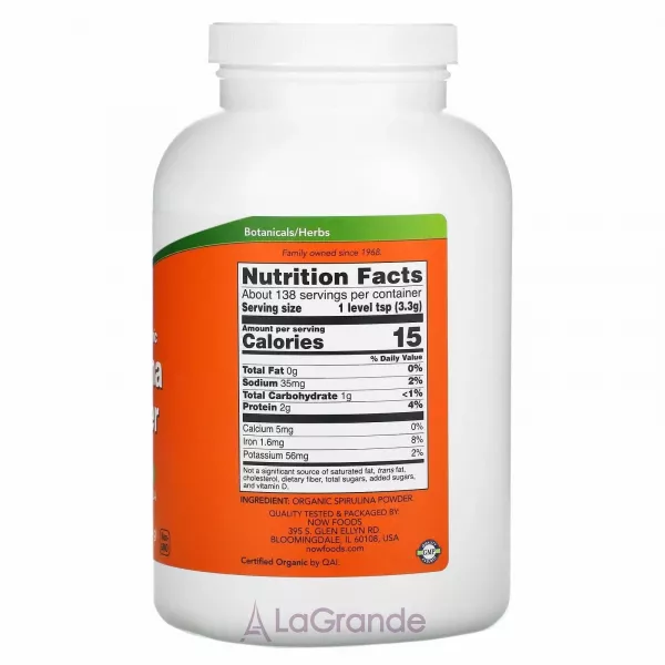 NOW Foods Certified Organic Spirulina Powder Pure �������������� ���������� ������� � �������, ������