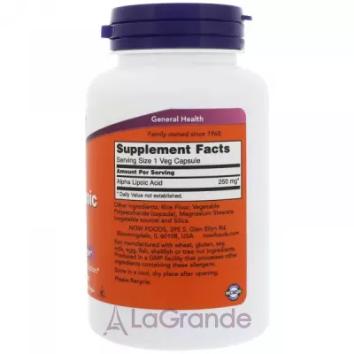 NOW Foods Alpha Lipoic Acid 250 mg  -   250   