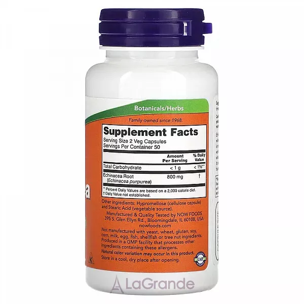 NOW Foods Echinacea 400 mg �������� �������� ������� �������