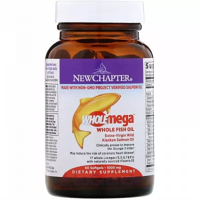 New Chapter Wholemega Extra Virgin Wild Alaskan Salmon Whole Fish Oil   , 1000 