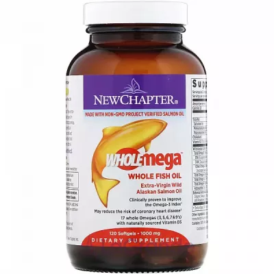 New Chapter Wholemega Extra Virgin Wild Alaskan Salmon Whole Fish Oil   , 1000 