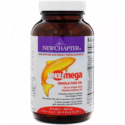 New Chapter Wholemega Extra Virgin Wild Alaskan Salmon Whole Fish Oil   , 1000 