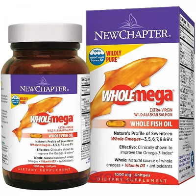 New Chapter Wholemega Extra Virgin Wild Alaskan Salmon Whole Fish Oil   , 1000 