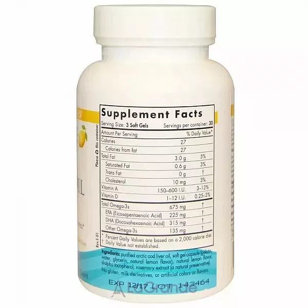 Nordic Naturals Arctic Cod Liver Oil, Lemon ����� ��� �� ������ ����������� ������, 1000 ��, �� ������ ������