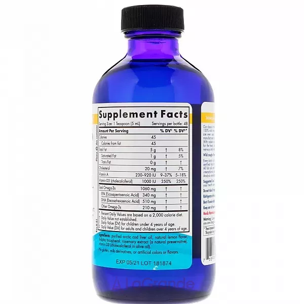 Nordic Naturals Arctic-D Cod Liver Oil, Lemon ����� ��� �� ������ ������ � D3, �� ������ ������