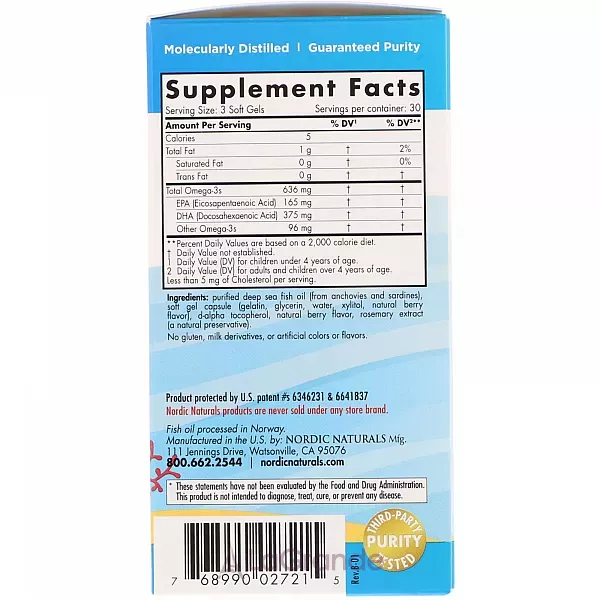 Nordic Naturals Children's DHA Xtra 636 mg �����-3, ��� � ��� ��� ����� 3-6 ���, 636 ��, �� ������ ����