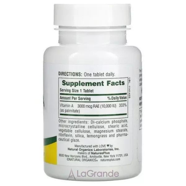 NaturesPlus Vitamin A 10,000 IU ³���� � ������������� 10000 �� (3000 ���) � ���������