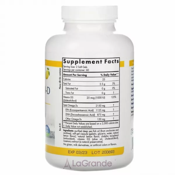 Nordic Naturals ProOmega 2000-D �����-3 + ������� D-3, 1250 ��, �� ������ ������