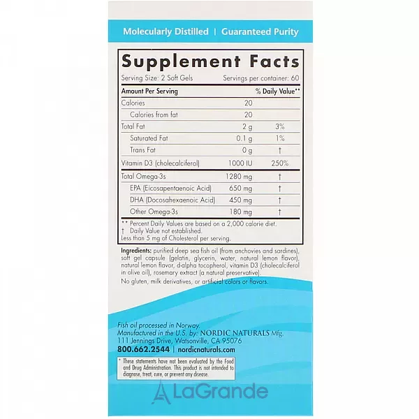 Nordic Naturals Ultimate Omega-D3 ����� ��� �����-�3, 1000 ��, �� ������ ������