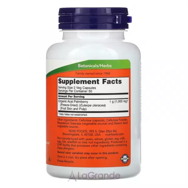 Now Foods Freeze-Dried Acai 500 mg ���������� ����� ���, 500 ��