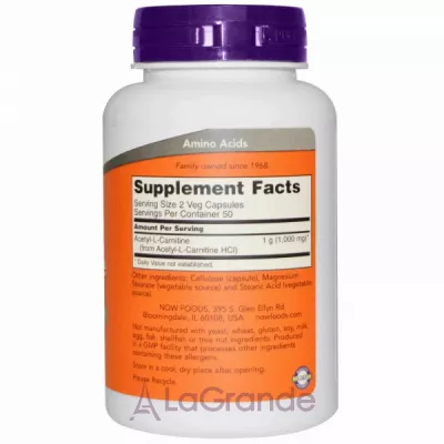 Now Foods Acetyl-L-Carnitine 500 mg --, 500 