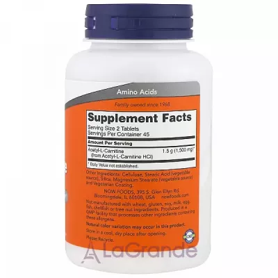 Now Foods Acetyl-L-Carnitine 750 mg --, 750 