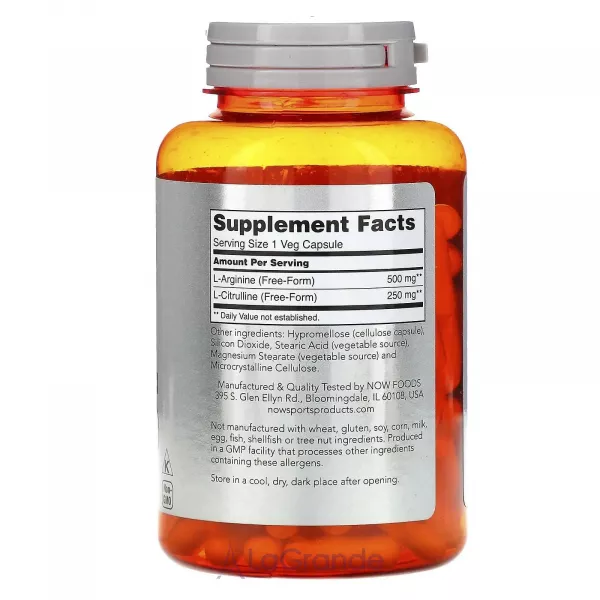 Now Foods Arginine & Citrulline 500 mg/250 mg ������ � �������, 500 ��/250 ��