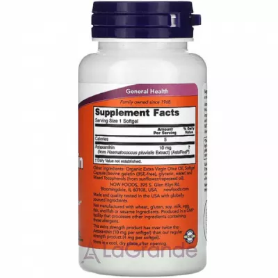 Now Foods Astaxanthin Extra Strenght 10 mg   , 10 