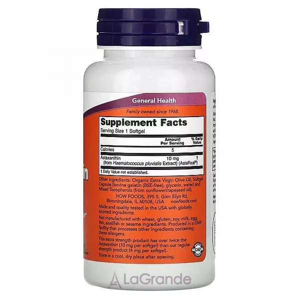 Now Foods Astaxanthin Extra Strenght 10 mg ����������� ���������� ����, 10 ��