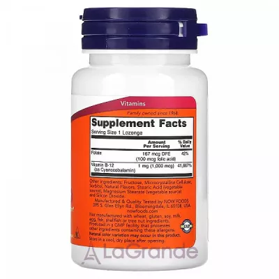 Now Foods Vitamin B-12 1000 mcg with Folic Acid ³ 12  볺 , 1000 