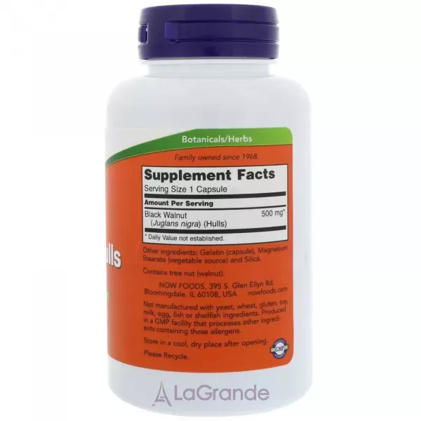 Now Foods Black Walnut Hulls 500 mg ������ ����, ��������, 500 ��