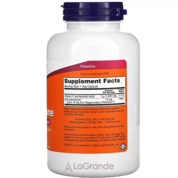 Now Foods C-1000 Zinc Immune ³���� � �� ���� ��� ���������, 1000 ��/15 ��