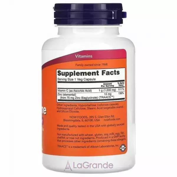 Now Foods C-1000 Zinc Immune ³���� � �� ���� ��� ���������, 1000 ��/15 ��